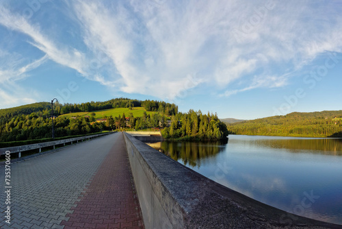 view of Zapora Wisla Czarne, water dam in Poland close to city of Wisla, with Czernianskie Lake. Poland