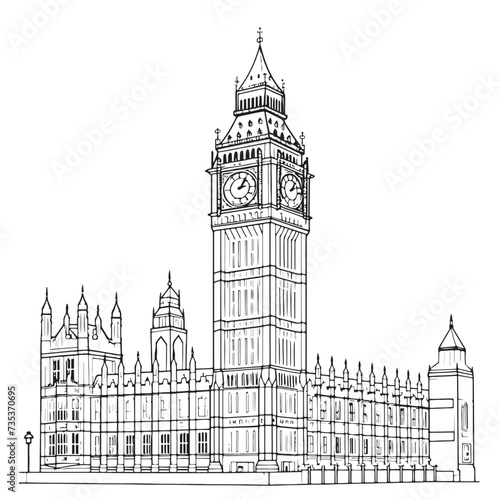 Drawing sketch illustration of Big Ben, one of the most significant landmarks of London