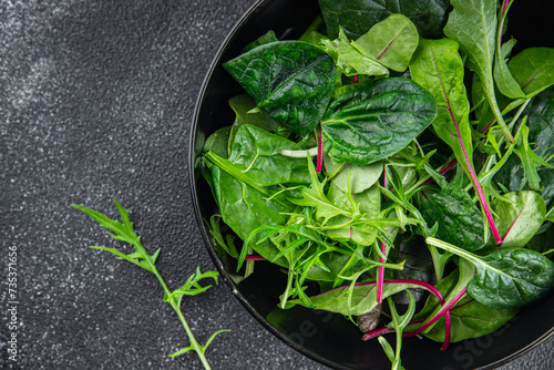 Healthy green salad mix  leaves  juicy snack healthy eating cooking appetizer meal food on the table copy space food background rustic 