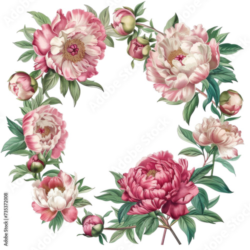 cute natural frame with peony flower and place for text