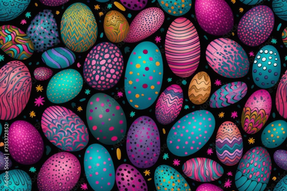 A Colorful Collection of Easter Eggs on a Black Background A Colorful Collection of Easter Eggs on a Black Background