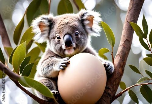 koala on tree with egg