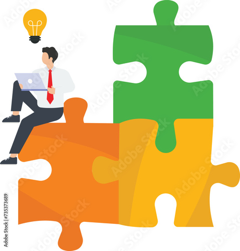 Businessman with a light bulb and thinking for solution problem concept,
