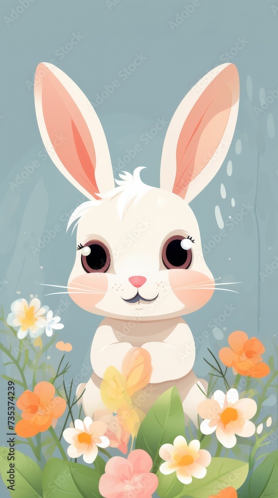Rabbit Sitting in a Field of Flowers Rabbit Sitting in a Field of Flowers