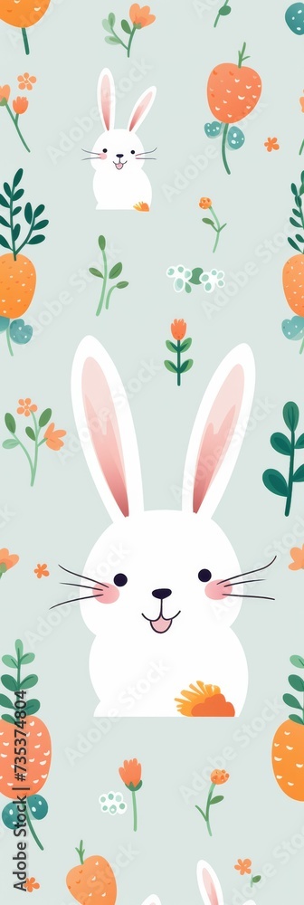 White Rabbit and Carrots on Blue Background White Rabbit and Carrots on Blue Background