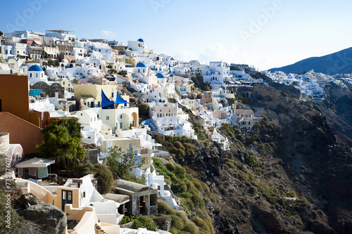 Santorini's Iconic Cliffside with White Buildings and Blue Domes