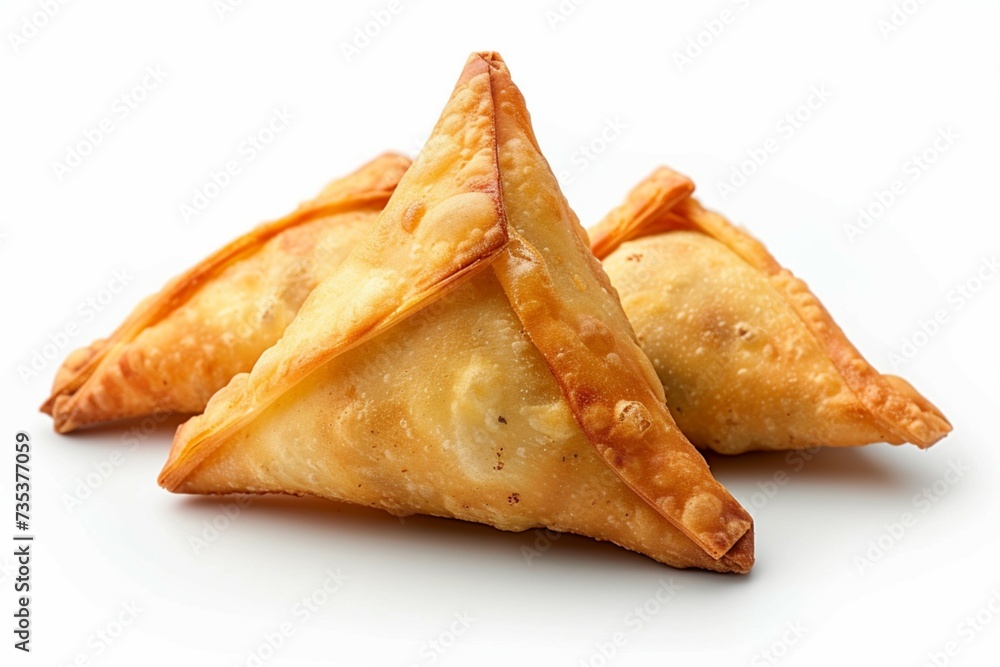 Samosa isolated on white Delicious triangular pastry, Indian snack
