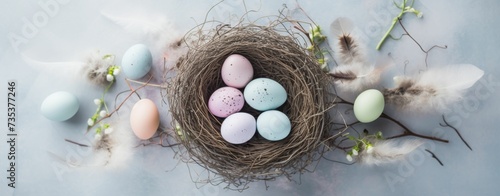 Birds Nest Filled With Eggs on Table photo