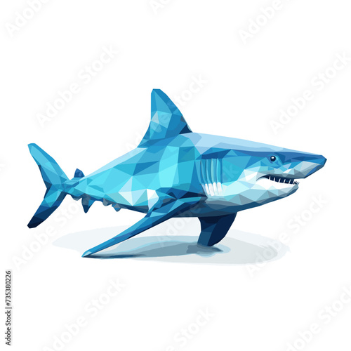 Low poly triangular shark isolated on a white background