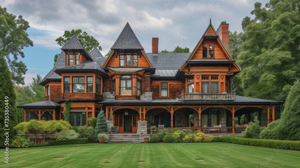 Rustic elements and intricate woodwork combine in this traditional home creating a unique blend of Craftsman and Victorian styles. Rustic elements and intricate woodwork combine in this traditional home creating a unique blend of Craftsman and Victorian styles.