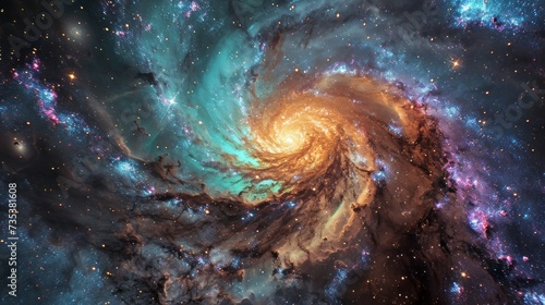 A mesmerizing galaxy swirl with vibrant colors and stars.