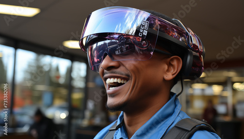 people using augmented reality glasses ar vr © BStock