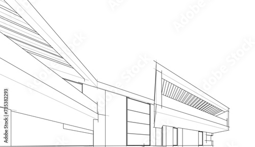 house building sketch architecture 3d illustration