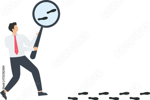 Silhouette of detective investigate is following footprints concept,
