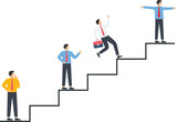 Businessman with staircase and steps to success concept,
