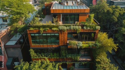 With a rooftop greenhouse and tiered vertical planters this urban home is a green paradise in the heart of the city. © Justlight