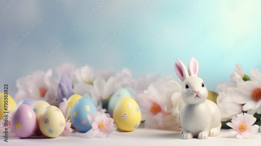 Group of Easter Eggs With Bunny Figurine Group of Easter Eggs With Bunny Figurine