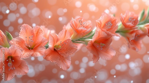 a close up of a bunch of flowers with drops of water on them and a blurry background behind it. photo