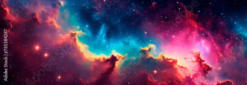 Deep space banner. Colorful nebula with cosmic clouds and gas.