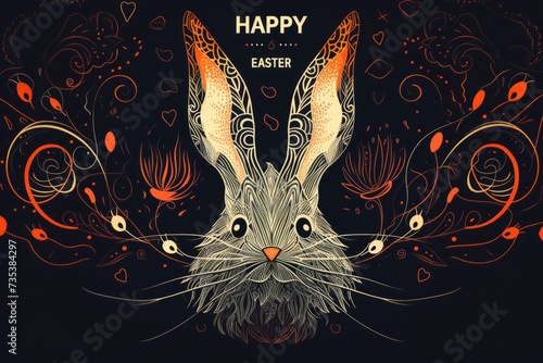 a psychedelic easter bunny on a black background Generative AI photo