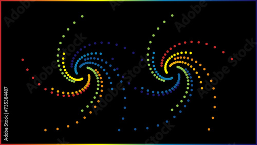 The vector dotted spiral vortex graphic is a visually interesting and complex image. The use of color, movement, and text all contribute to its overall effect. 