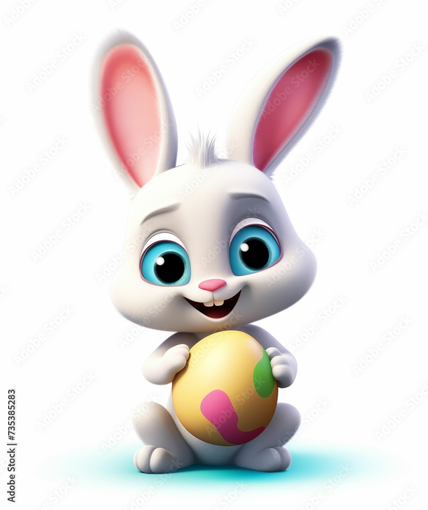 Fototapeta premium Cartoon Bunny Holding Colorful Easter Egg
