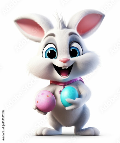 Cartoon Bunny Holding an Easter Egg