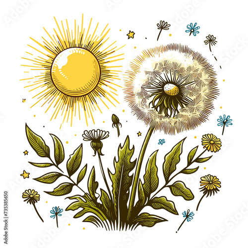 Dandelion and Sun: Delicate One Line Illustration Conveying Lightness and Joy in a Single Pencil Movement