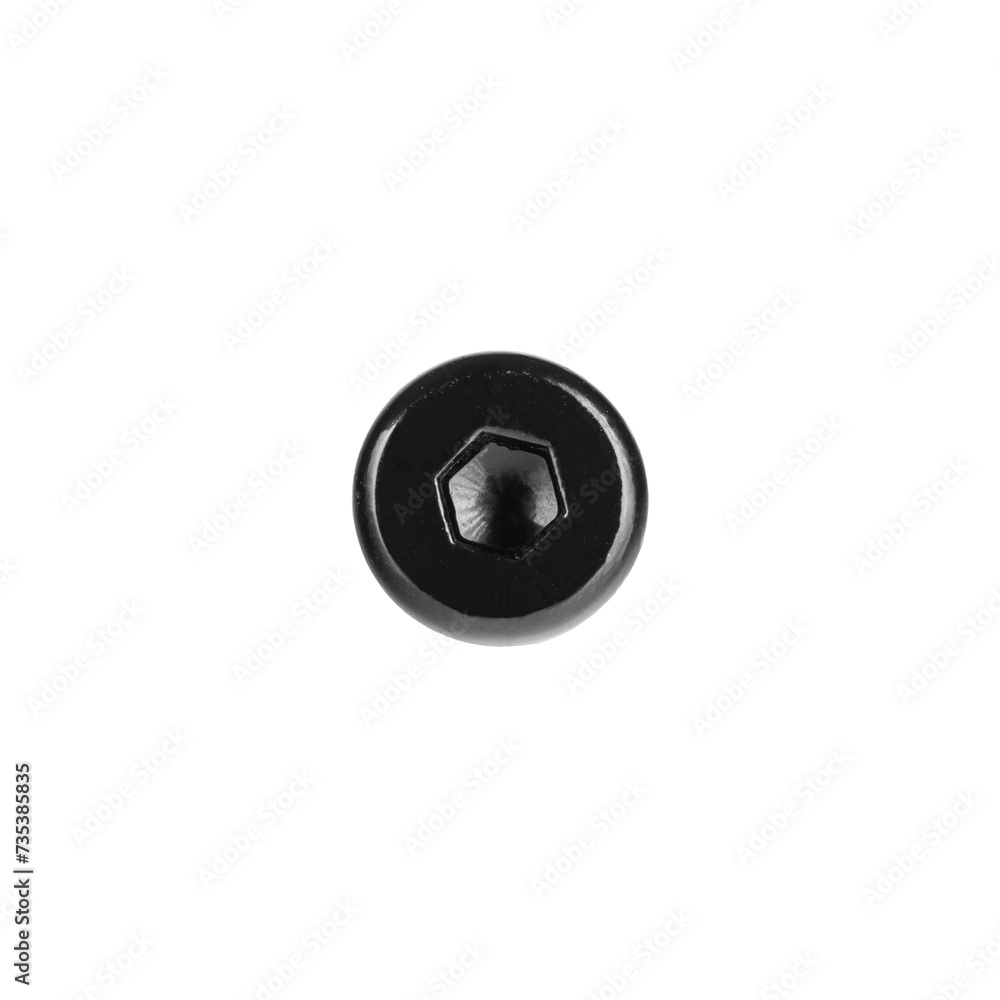 hex socket head screw in black color on isolated white background close up hex socket head screw in black color on isolated white background close up