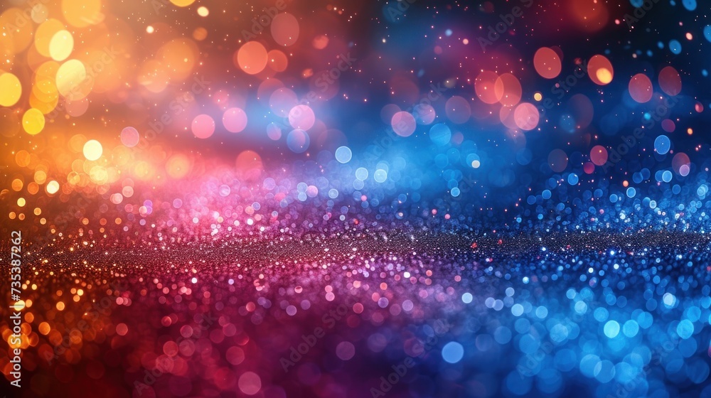 a blurry image of colorful lights on a blue and pink background with blurry lights on the bottom of the image.