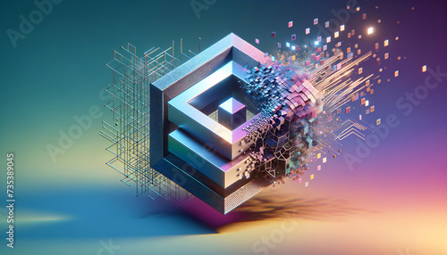 Digital Evolution: TensorFlow Logo Disintegrating into Innovation photo