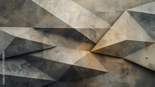 An artistic depiction of overlapping geometric shapes in shades of grey and beige