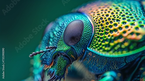 The iridescence of a beetle's exoskeleton, shimmering with hues of emerald and sapphire
