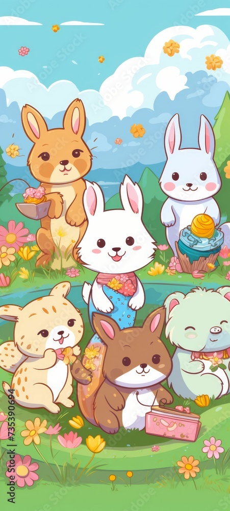 Obraz premium A Group of Animals Standing in the Grass