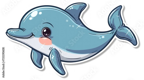 Cheerful blue dolphin illustration with sparkling eyes and playful pose
