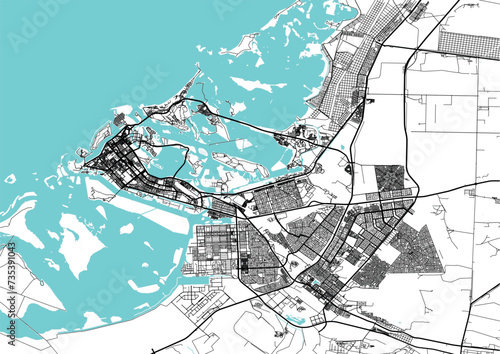 Street map art of ABU DHABI city in united Arab emirates. Road map of ABU DHABI. Black and white (blue) UAE