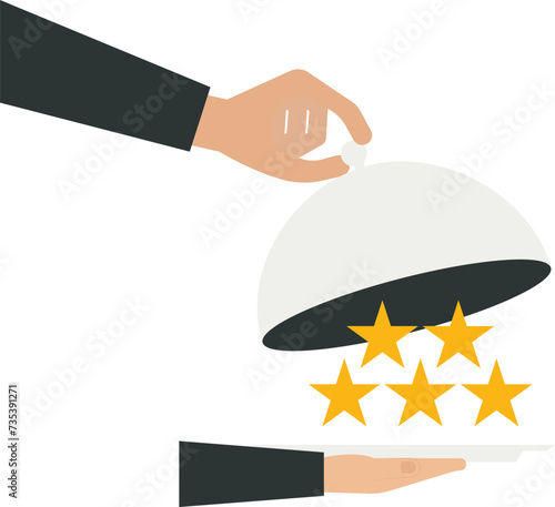 Customer reviews about the service and achievement concept,
