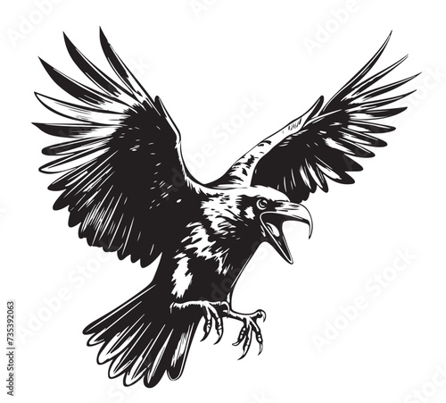 Crow attack icon cartoon vector. Art feather. Ink fly