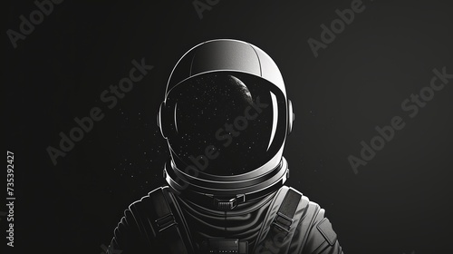 astronaut wearing helmet, monochrome color scheme, black and white