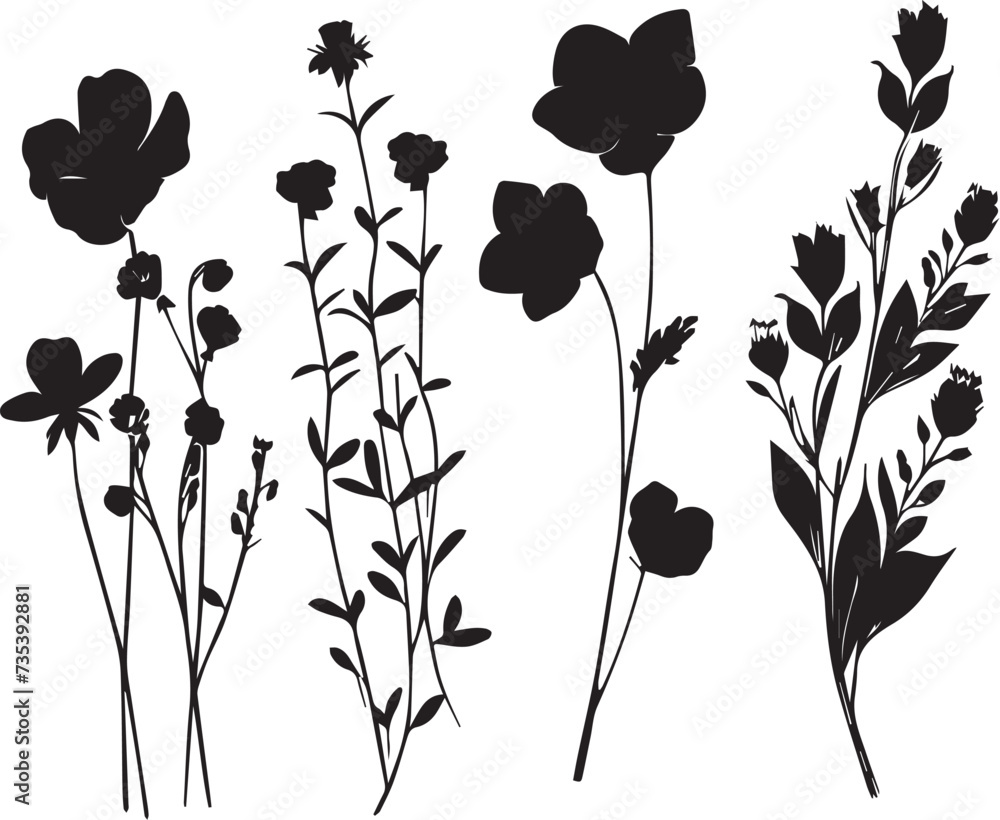 Naklejka premium Set Flowers. Hand drawn vector illustration