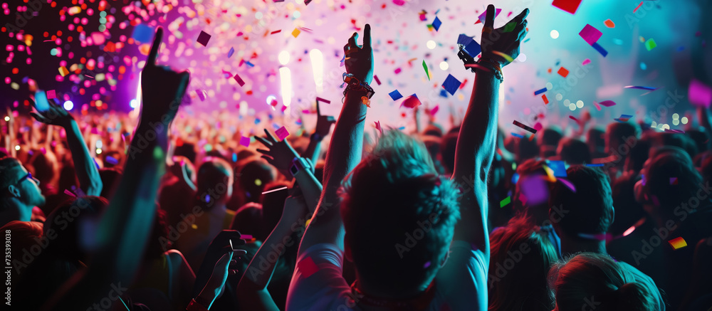 People having fun and putting their hands up at the festival concert ...