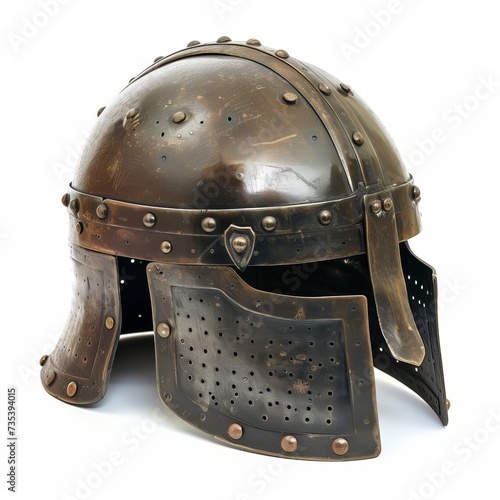 Ancient Roman helmet, vintage soldier armor to protect the head in battle. Helmet isolated on a white background