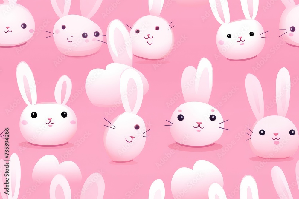 Pink Background With Many White Rabbits