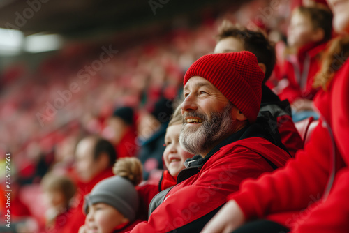Father and son at the stadium cheering for their favourite team