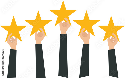 Businessman holding five-star rating from customer satisfaction on top for business success concept,
