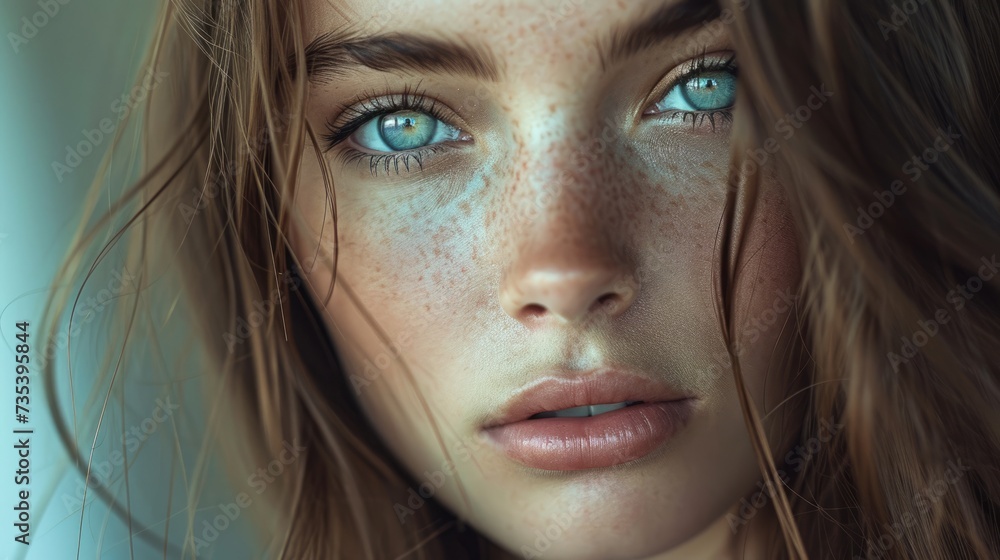 Scandinavian woman flowing brunette hair Scandinavian woman flowing brunette hair