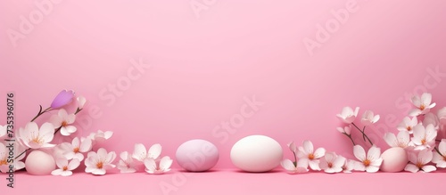 Pink Background With White Flowers and Eggs