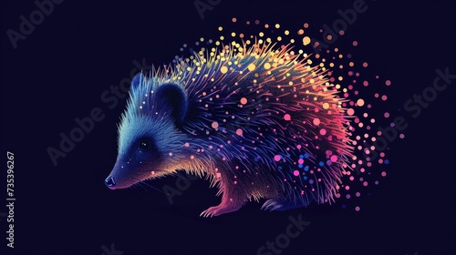 hedgehog , made from little colorful dots, isolated on dark background © Maryna