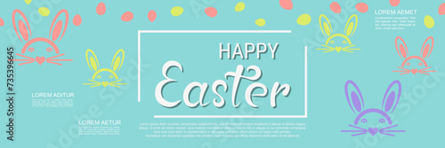 Happy Easter elegant vector banner design template. Blue background with Easter design elements
