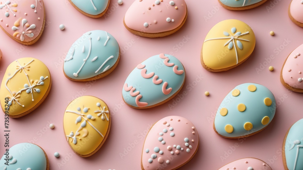 Easter eggs cookies lay on clean light background Easter eggs cookies lay on clean light background